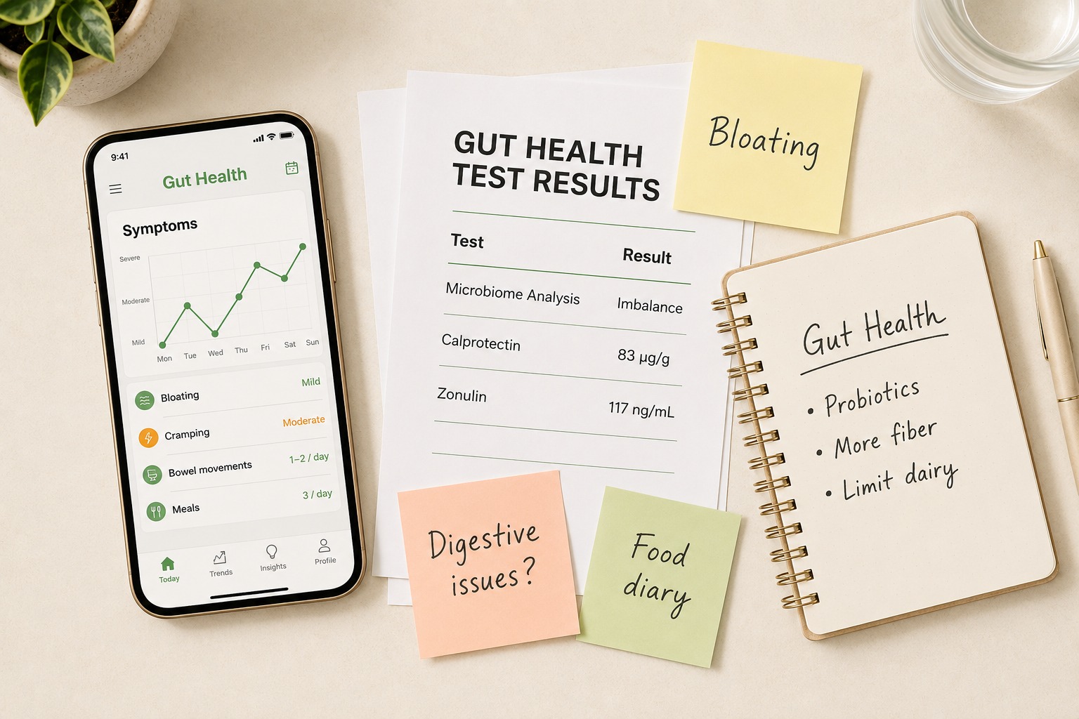 scattered gut health notes, disorganized symptom tracking before consolidation